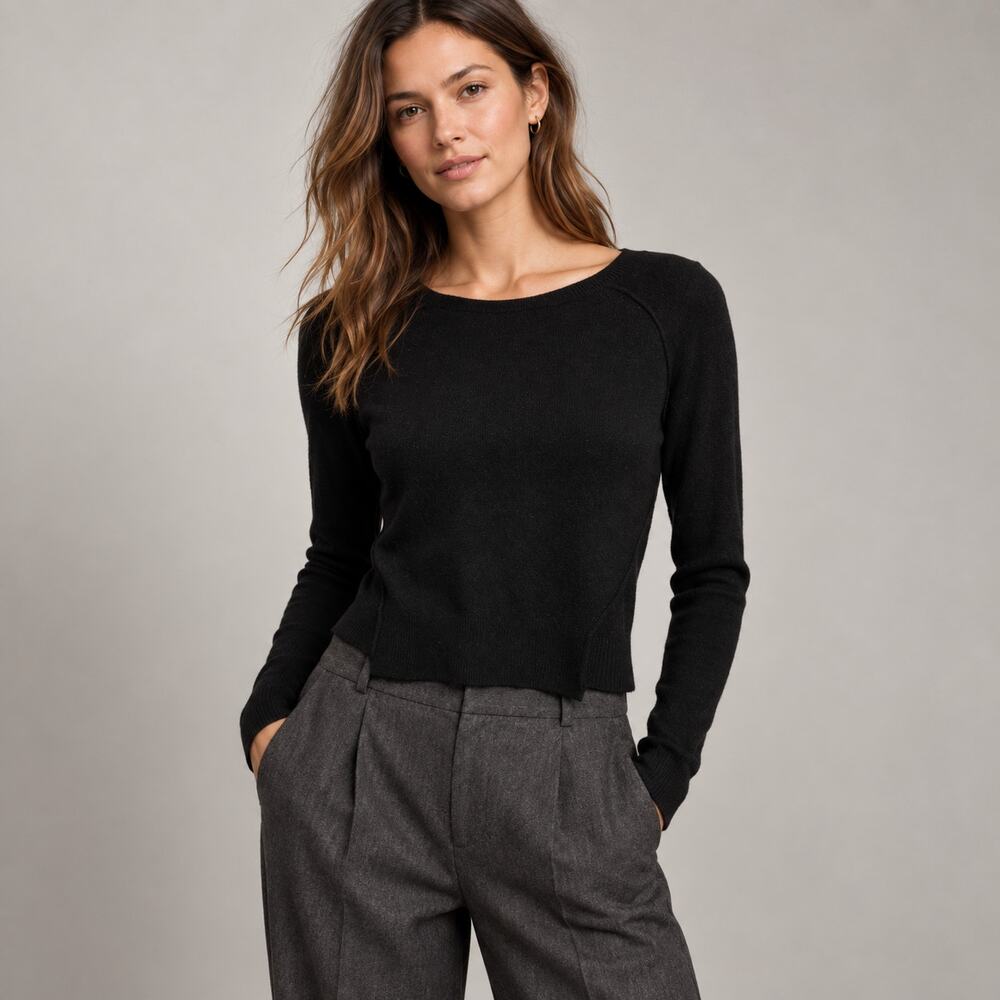 AllSaints Jasmine Black Wool Cashmere Fitted Sweater Size 0 XS